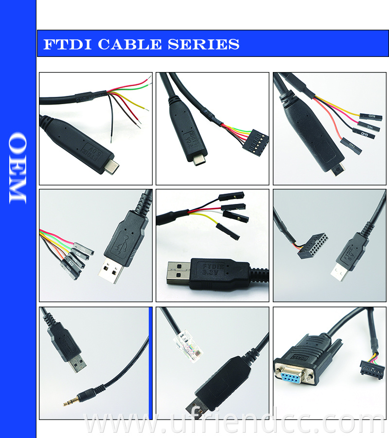 High Compatible WIN 7/8/10 TTL Uart 3.3V 5V FTDI RS232 USB C To Serial Converter Cable